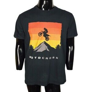 VTG 90s Motocross Horizen Sunset Mountain Outdoors Short Sleeve T-Shirt Large